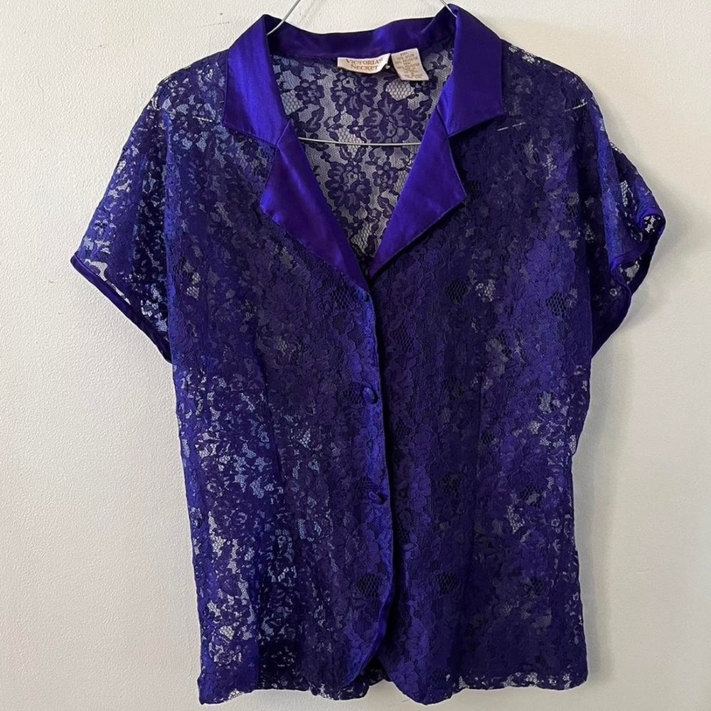 Elegant Vintage Purple Victoria Secret Lace button up top